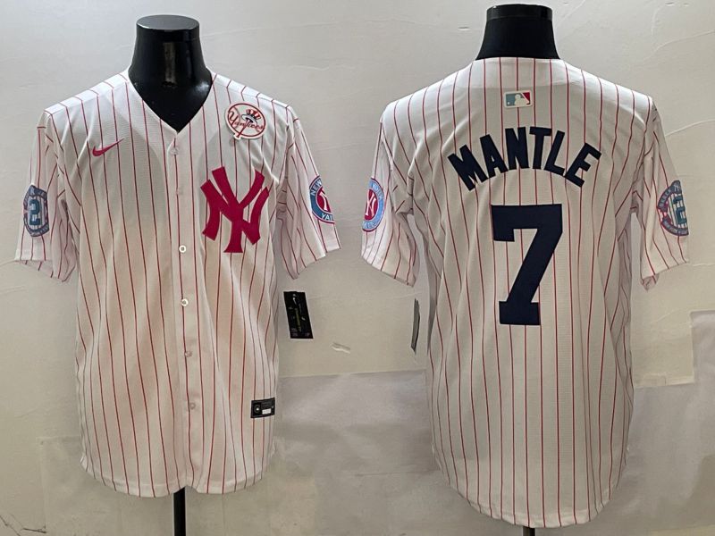 Men New York Yankees #7 Mantle White Stripe Jointly Name Nike 2025 MLB Jersey style 5->new york yankees->MLB Jersey